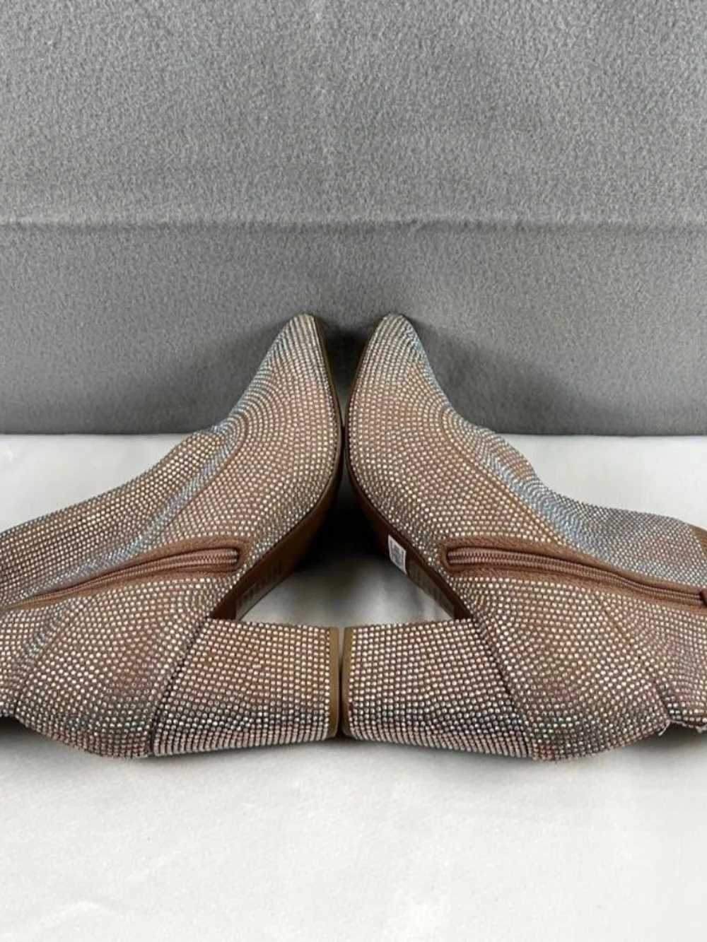 Torrid Stretch Knit Embellished Ankle Bootie Size 8WW Taupe Rhinestones Sparkle